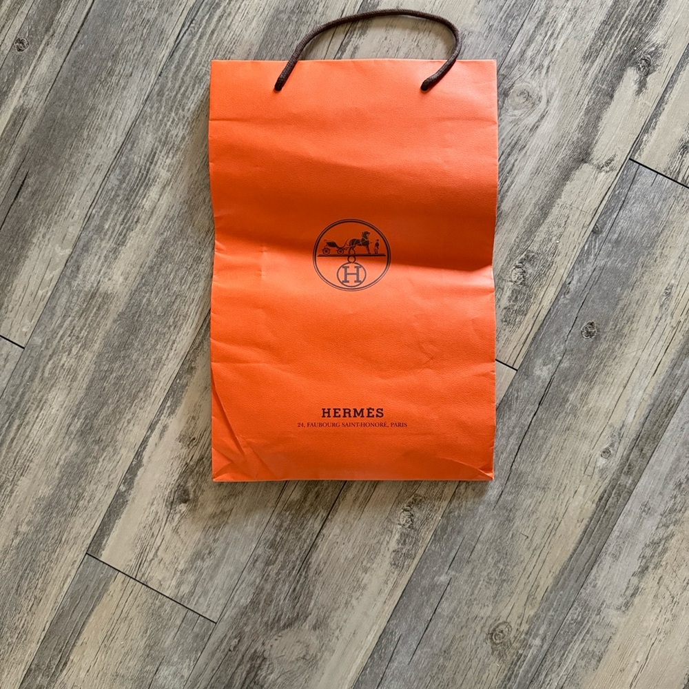 Hermes Orange Paper Shopping Bag with Brown Handles
